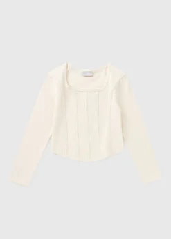 Girls Cream Corset Long Sleeve Top (7-15yrs)