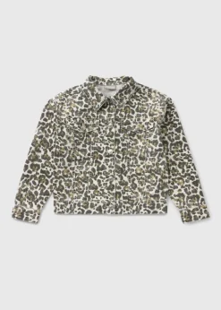 Girls Cream Leopard Print Denim Jacket (7-15yrs)