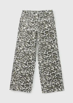 Girls Cream Leopard Wide Leg Jeans (7-15yrs)