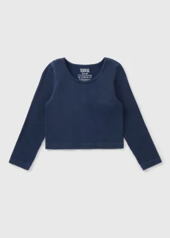 Girls Dark Blue Long Sleeve Seamless Top (7-15yrs)