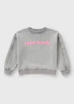 Girls Grey Acid Wash Palm Beach Sweatshirt (7-15yrs)