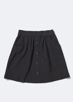 Girls Grey Button Front School Skirt (3-13yrs)