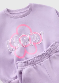 Girls Lilac Happy Sweatshirt & Jogging Bottoms (1-7yrs)