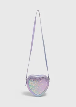 Girls Multicolour Glitter Heart Crossbody Bag