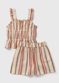 Girls Orange Striped Top & Short Set (7-15yrs)