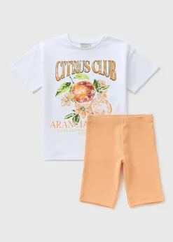Girls Orange T-Shirt & Shorts Set (7-15yrs)