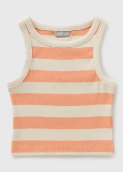 Girls Peach Stripe Vest Top (7-15yrs)