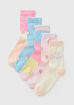 Girls Pink 5 Pack Ice Cream Socks (Younger 9 - Older 8.5)