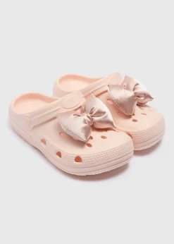 Girls Pink Bow Clogs (Younger 8/9 - Older 5/6)