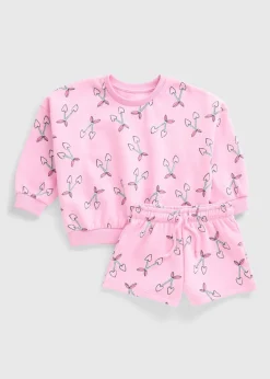 Girls Pink Cherry Print Sweatshirt & Shorts Set (1-7yrs)