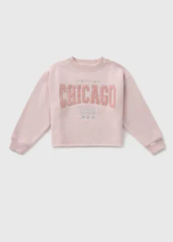 Girls Pink Chicago Cropped Sweatshirt (7-15yrs)