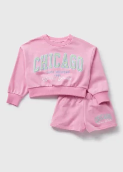 Girls Pink Chicago Sweatshirt & Shorts Set (7-15yrs)