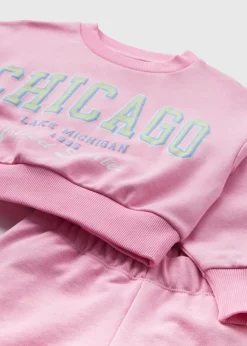 Girls Pink Chicago Sweatshirt & Shorts Set (7-15yrs)