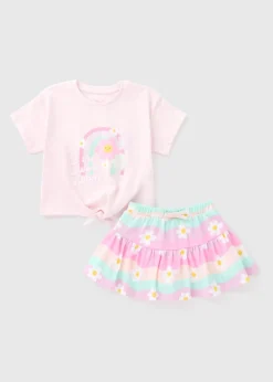 Girls Pink Flower Bloom Top & Skirt Skort (1-7yrs)
