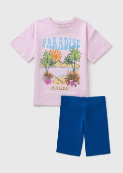 Girls Pink Paradise Malibu Top & Shorts Set (7-15yrs)