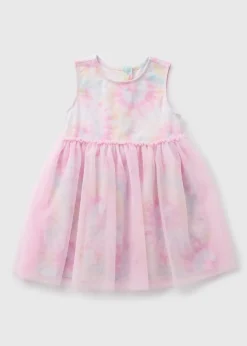 Girls Pink Tie Dye Mesh Dress (1-7yrs)