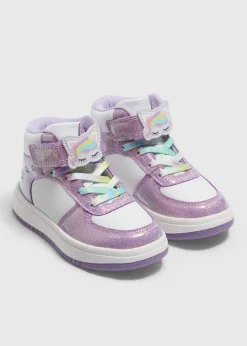Girls Purple Unicorn High Top Trainers (Younger 4-12)
