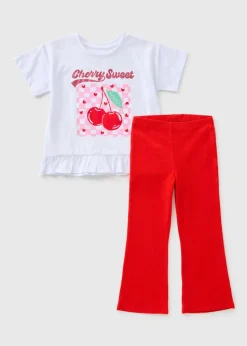 Girls Red Cherry Top & Flare Leggings (1-7yrs)