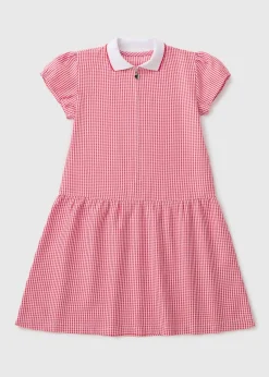 Girls Red Generous Fit Knit Collar School Dress (3-13yrs)