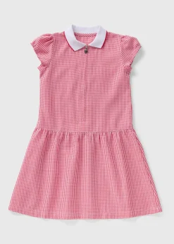 Girls Red Gingham Knit Collar School Dress (3-13yrs)