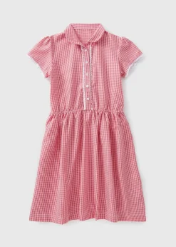 Girls Red Traditional Easy Dressing School Dress (3-13yrs)