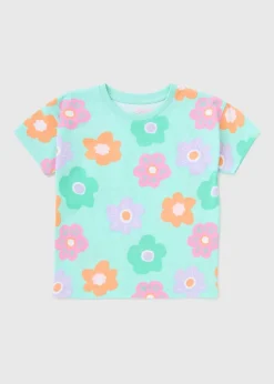 Girls Turquoise Flower T-Shirt (1-7yrs)