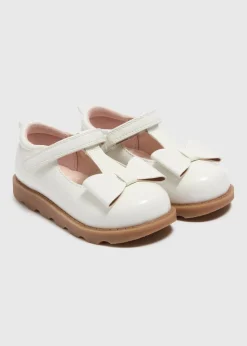 Girls White Bow T Bar Shoes (Younger 4-12)