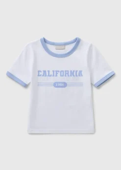 Girls White California Ringer T-Shirt (7-15yrs)