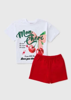 Girls White Cherry Print Top & Shorts Set (7-15yrs)
