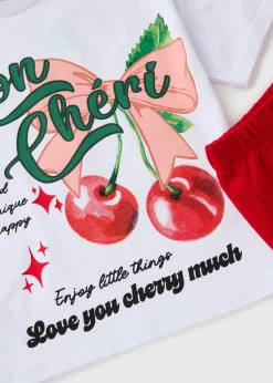 Girls White Cherry Print Top & Shorts Set (7-15yrs)