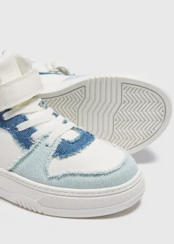 Girls White Denim High Top Trainers (Younger 10-Older 5)