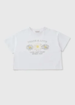 Girls White Floral Crochet T-Shirt (7-15yrs)
