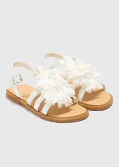 Girls White Flower Sandals (Younger 10-Older 5)