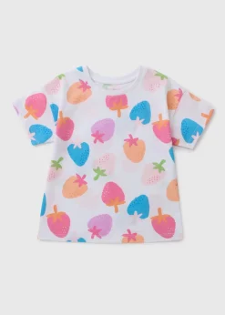 Girls White Strawberry T-Shirt (1-7yrs)