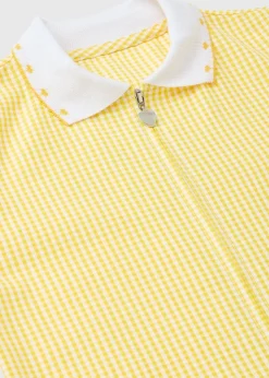Girls Yellow Gingham Knit Collar School Dress (3-14yrs)