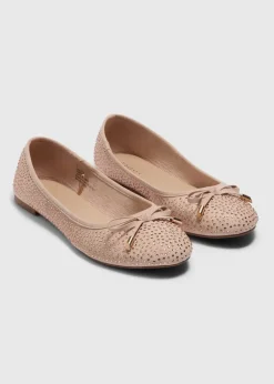 Gold Diamante Ballet Flats