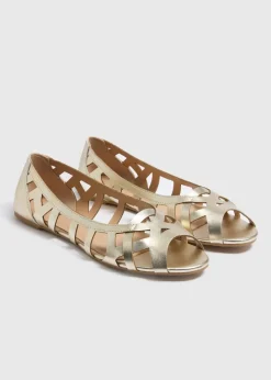 Gold Metallic Open Toe Flats