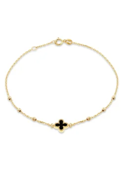 Golden Moments 9ct Black Onyx Clover DC Ball Bracelet