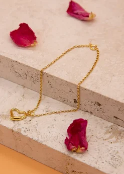 Golden Moments 9ct Gold 'Heart' Charm Round-Belcher-Chain Bracelet