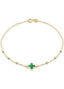 Golden Moments 9ct Green Malachite Clover DC Ball Bracelet