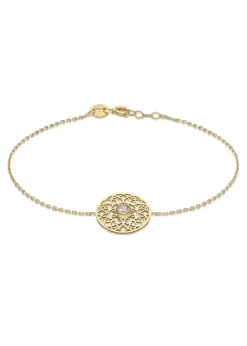 Golden Moments 9ct Yellow Gold 2.5mm CZ 12mm Cutout-Disc Adjustable Bracelet