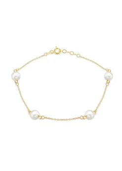 Golden Moments 9ct Yellow Gold 6mm Pearl Station Adjustable Bracelet