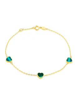 Golden Moments 9ct Yellow Gold 3 x 6mm Malachite Heart Petals Bracelet