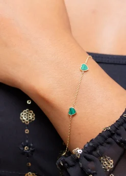 Golden Moments 9ct Yellow Gold 3 x 6mm Malachite Heart Petals Bracelet