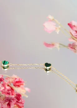 Golden Moments 9ct Yellow Gold 3 x 6mm Malachite Heart Petals Bracelet