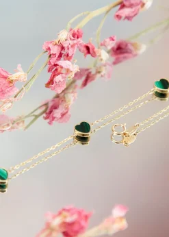 Golden Moments 9ct Yellow Gold 3 x 6mm Malachite Heart Petals Bracelet