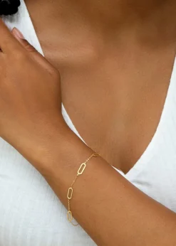 Golden Moments 9ct Yellow Gold 4.5mm x 11.5mm Paperclip Station Bracelet