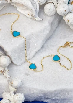 Golden Moments 9ct Yellow Gold 3 x 6mm Turquoise Heart Petals Bracelet