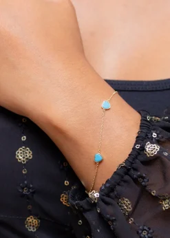 Golden Moments 9ct Yellow Gold 3 x 6mm Turquoise Heart Petals Bracelet