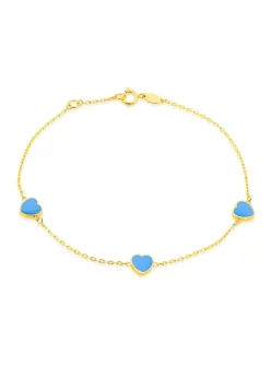Golden Moments 9ct Yellow Gold 3 x 6mm Turquoise Heart Petals Bracelet